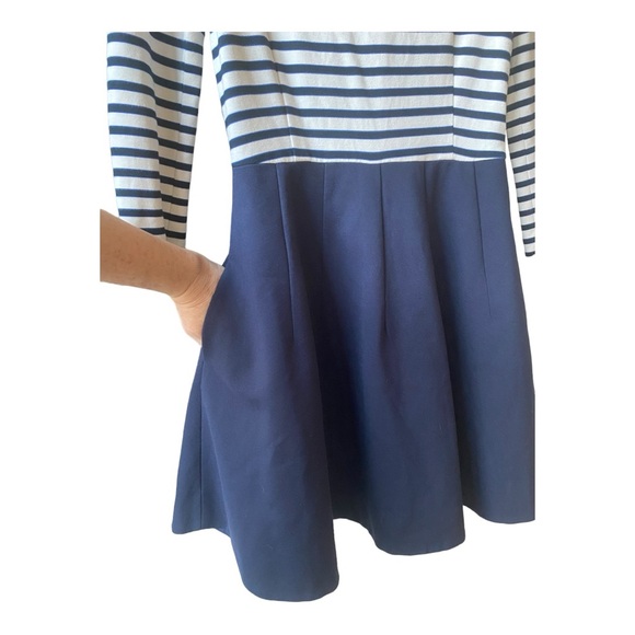 KATE SPADE Selma Striped Fit & Flare Ponte Dress Size 4 Navy  Pockets Easter - Picture 8 of 13